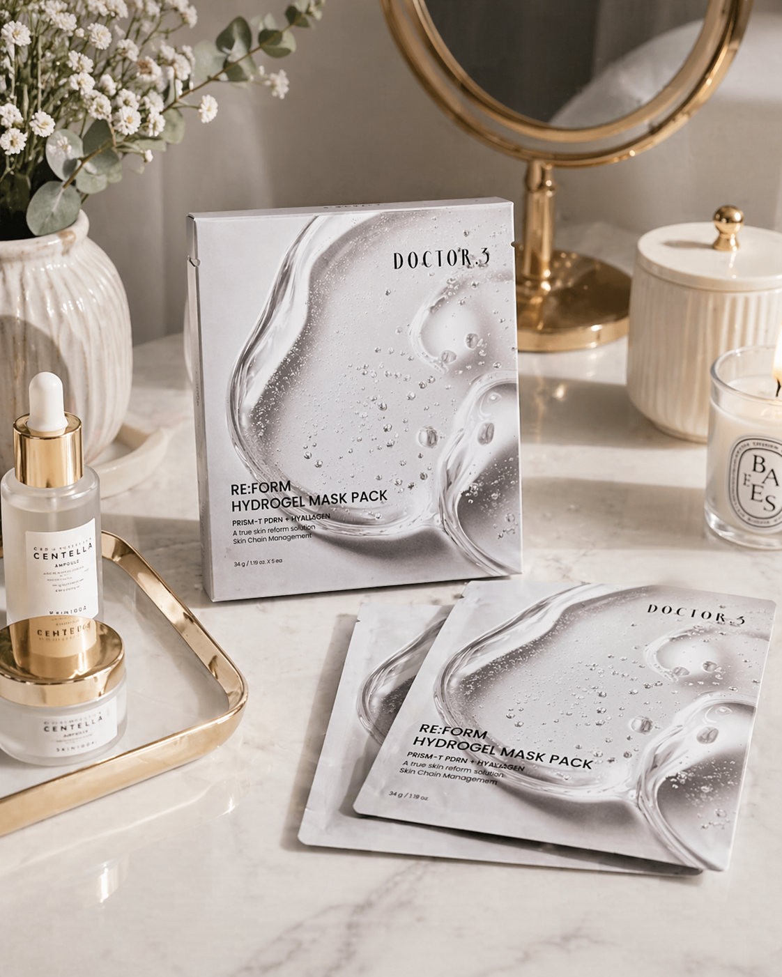 Dr. 3 Re: Form Hydrogel Mask | Sügavalt niisutav ja naha uuendamise hüdrogeel-näomaski pakk – 5 maski
