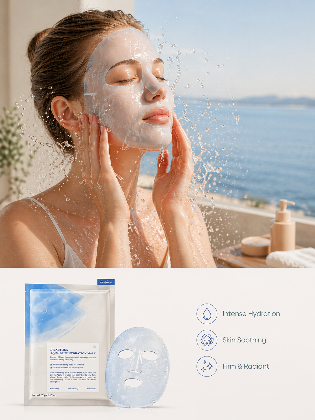 Dr. Althea Aqua Blue Hydration Mask | Sügavalt niisutav kangamask kuivale ja tundlikule nahale (1 tk)