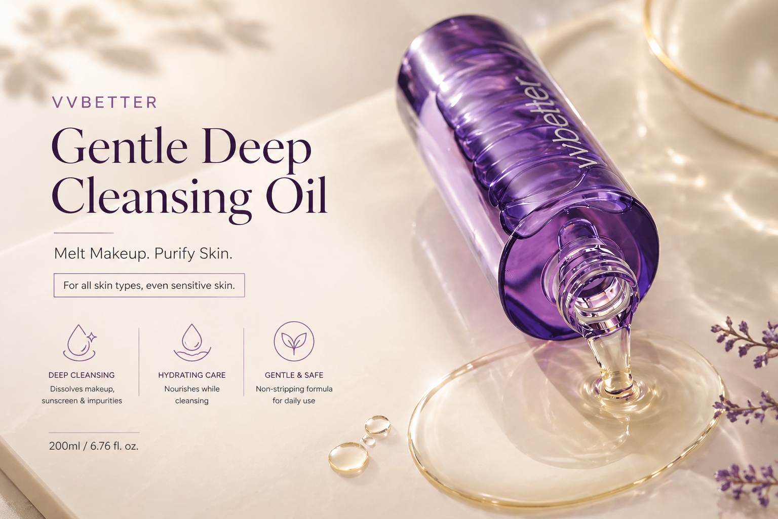 VVBETTER Gentle Deep Cleansing Oil | Niisutav meiki eemaldav puhastusõli kõikidele nahatüüpidele (200ml)